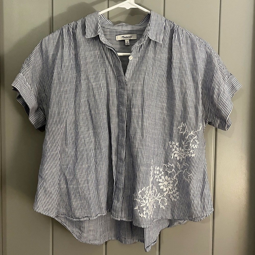 Madewell light blue and white striped Madewell boxy top